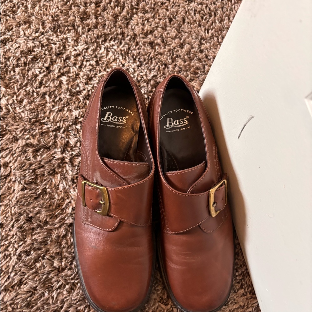 Bass Men's Tan Leather Loafers with Buckle